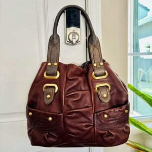 B Makowsky Brown Genuine Leather Handbag Satchel Large Bag 14”x12”x5”